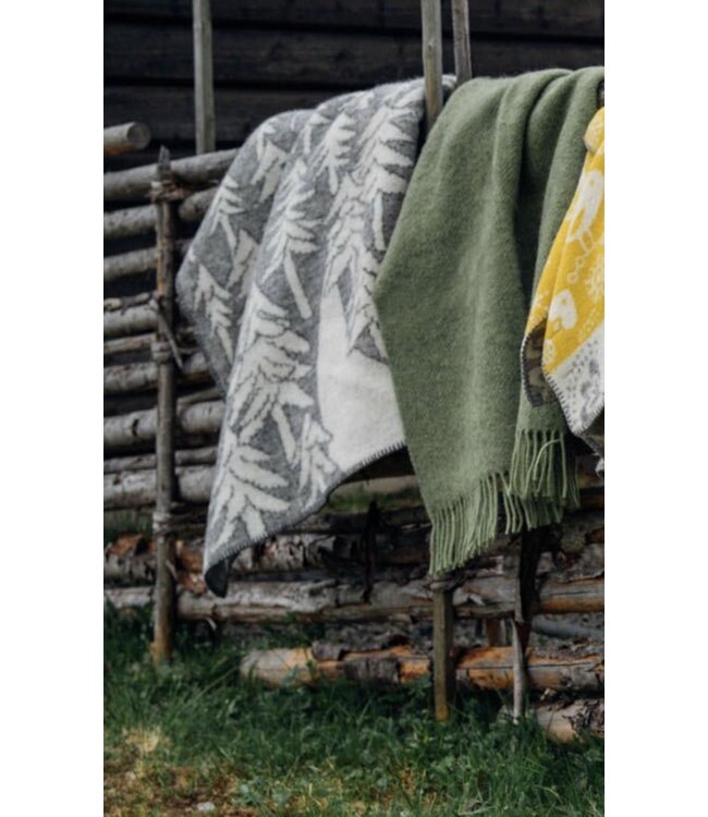 Plaid House in the Forest eco wol blauw - ecru