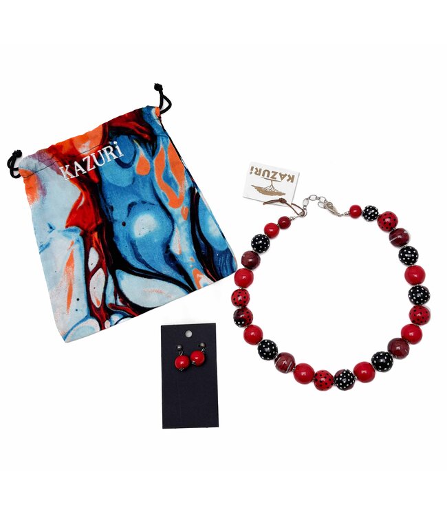Kazuri ceramic necklace petit Tango - Pure red and black