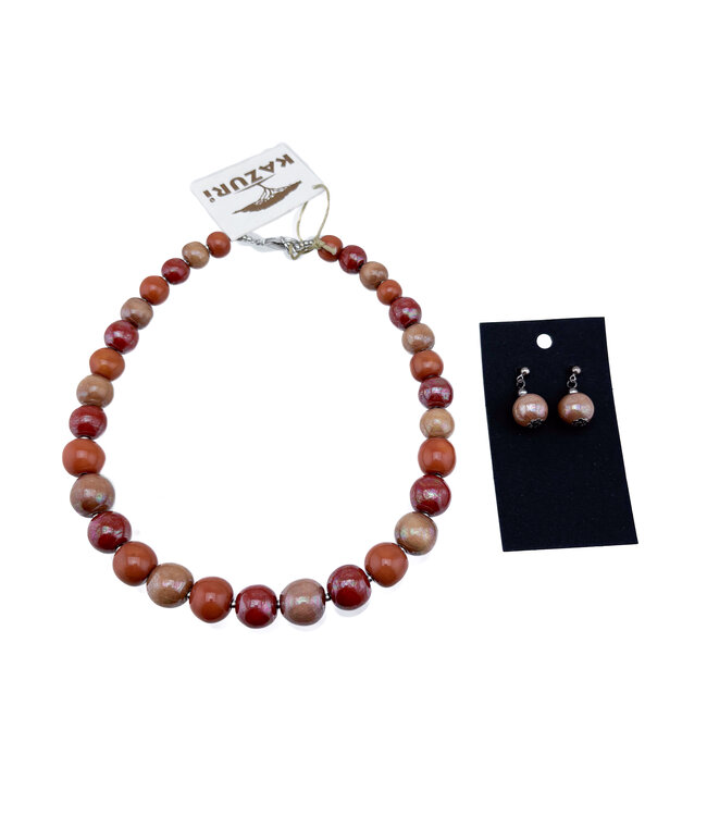Kazuri ceramic necklace- Balloons brown