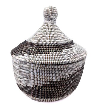Teranga Straw tajine basket with lid - black- white D30 x H30 cm