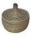 Teranga Straw tajine basket with lid - black white stripes