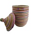 Straw basket with lid traditional shape with grips -multi stripes H50/75cm