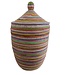 Straw basket with lid traditional shape with grips -multi stripes H50/75cm