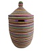 Straw basket with lid traditional shape with grips -multi stripes H50/75cm