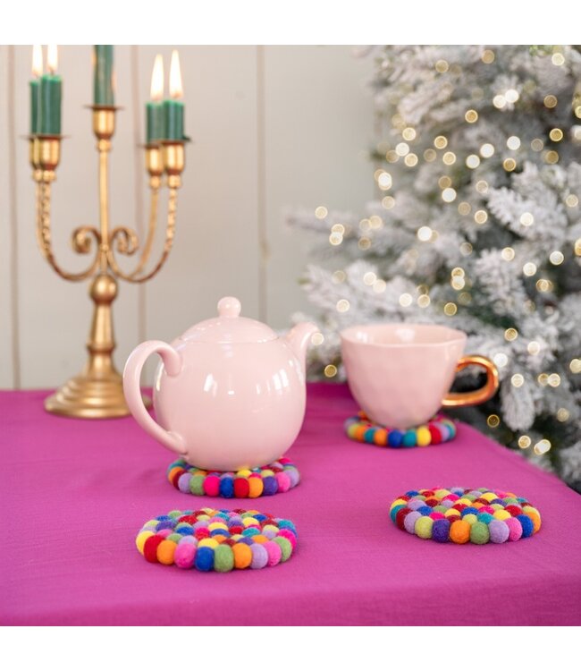 Vilten onderzetter rond multicolour D10 cm - fel