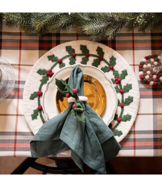 SjaalmetVerhaal Felt coaster D 35 cm - White - Holly Berry