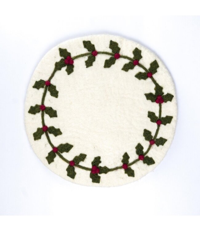 Felt coaster D 35 cm - White - Holly Berry