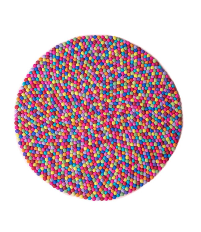 Rond vilten tapijt - kleed van bolletjes - multicolour fel