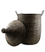 Straw basket with lid black traditional Large
