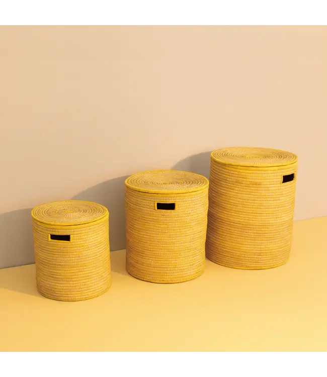 Palmleave basket with lid Yellow H45xD40cm - medium