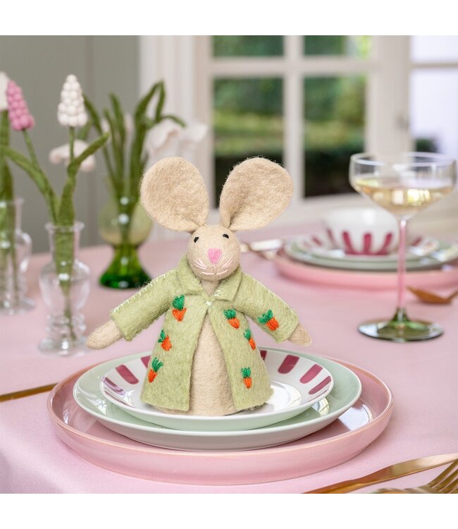 Felt egg warmer - Easter decoration - bunny with flowercoat