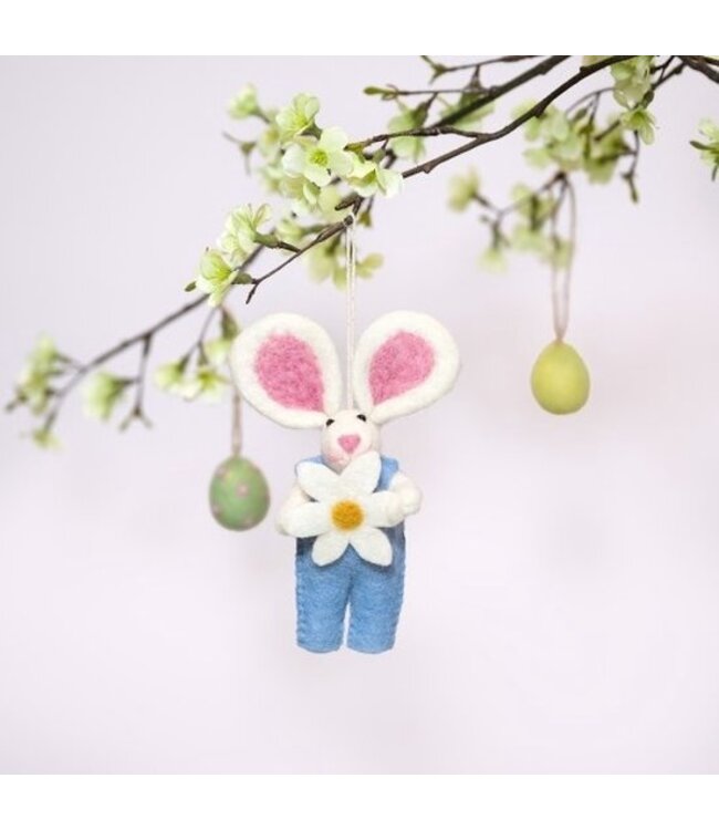 Vilten hanger paashaas met margrietje - div kleuren