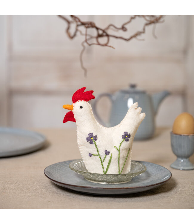 Set of 6 felt egg warmers - 12x14cm - Rooster with wildflower