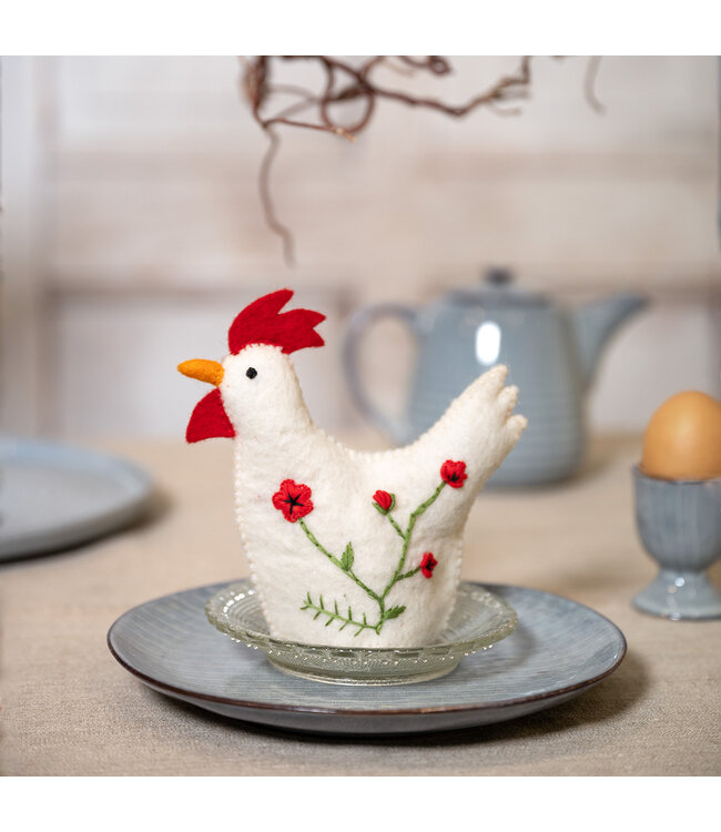 Set of 6 felt egg warmers - 12x14cm - Rooster with wildflower