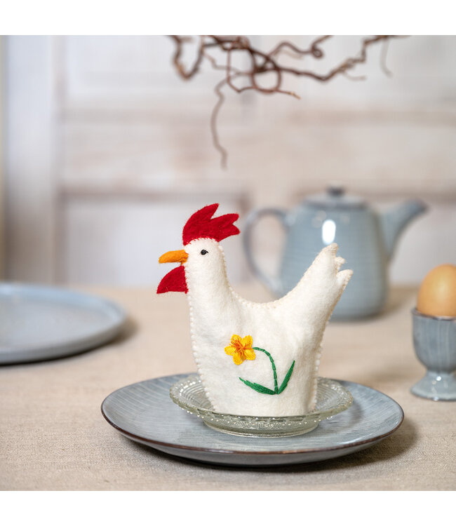 Set of 6 felt egg warmers - 12x14cm - Rooster with wildflower