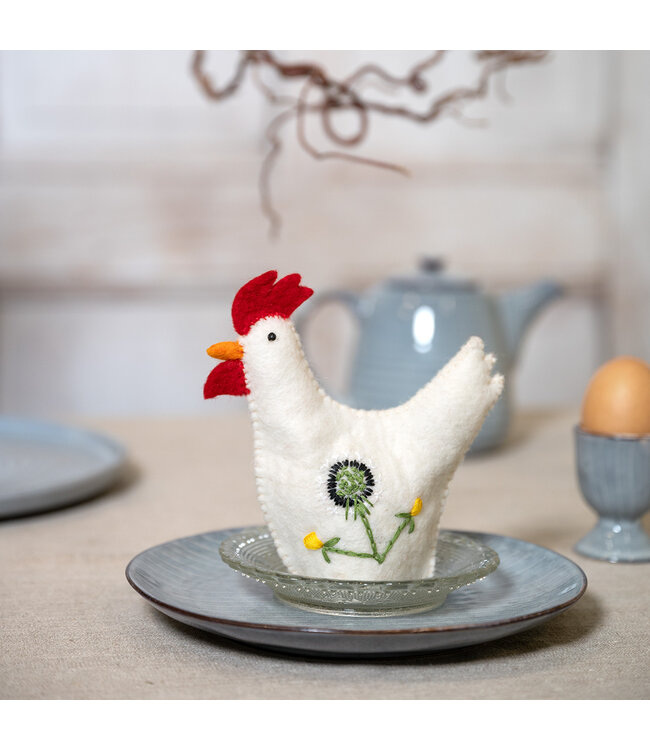 Set of 6 felt egg warmers - 12x14cm - Rooster with wildflower