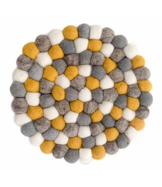 BeYoona Onderzetter vilt rond grijs -mosterdgeel - wit  D20 cm