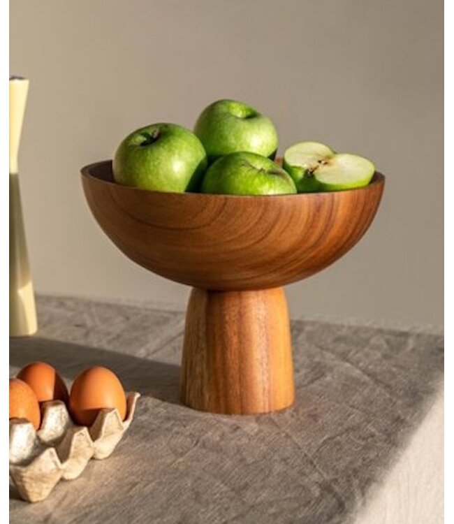 Houten fruitschaal bol hoogte 20x d 25 cm