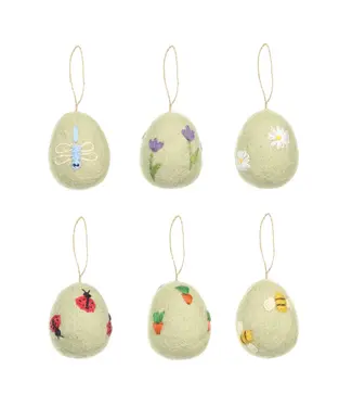 SjaalmetVerhaal Set of 6 felt Easter eggs hangers Funny Bunny 5x4cm