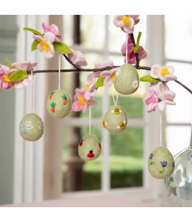 Set of 6 felt Easter eggs hangers Funny Bunny 5x4cm