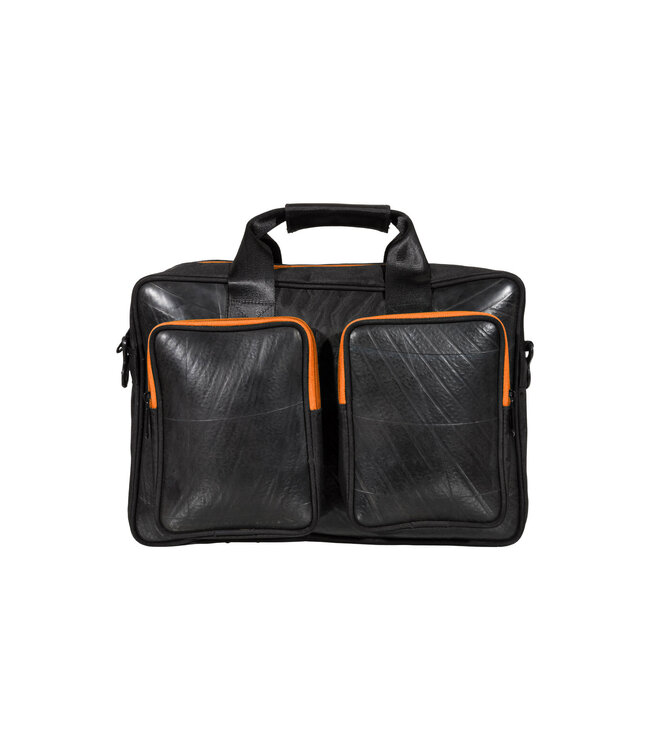 Laptop bag H40xW30cm with orange zippers. Dim: H32 x W42 x D15 cm