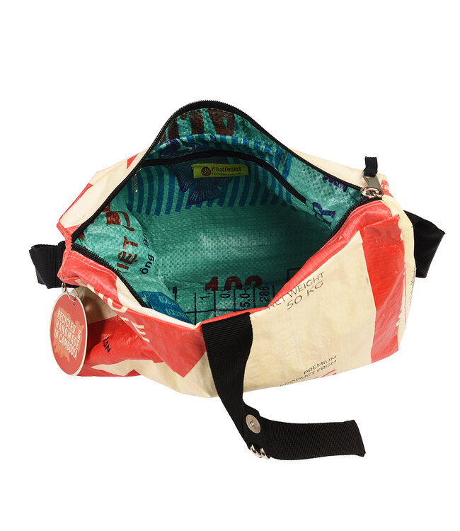 Handbag recycled cementbag red - beige 32x24x7cm