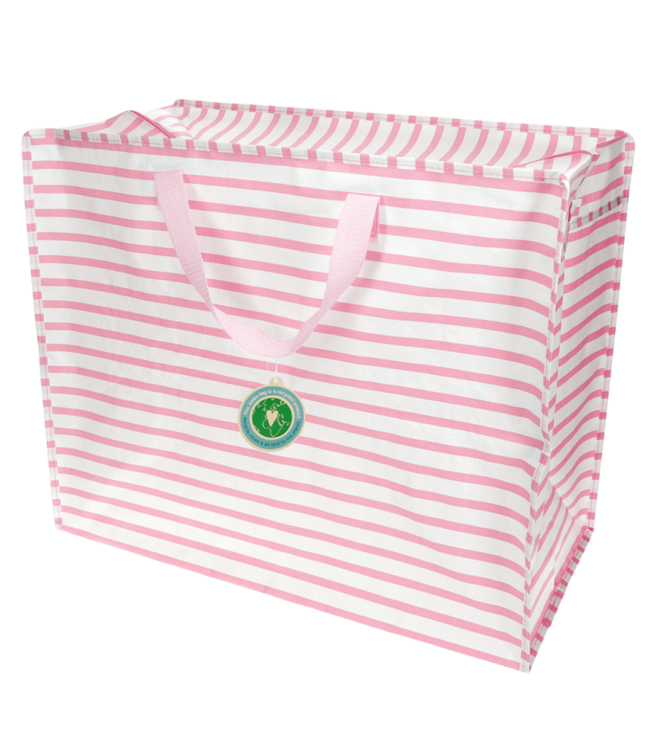 Big storage bag recycled plastic - Pink and white stripes 55cm