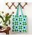 Shopper recycled plastic 40x34cm Daisy - Madeliefjes in groen blauw
