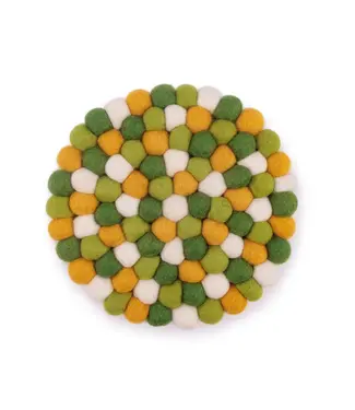 SjaalmetVerhaal Vilten onderzetter rond - geel wit groen D20cm