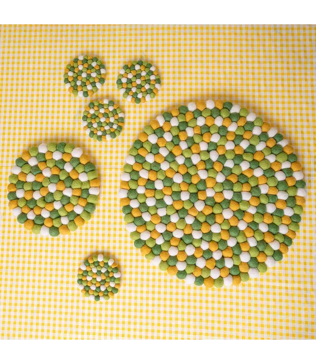 Vilten onderzetter rond - geel wit groen D20cm