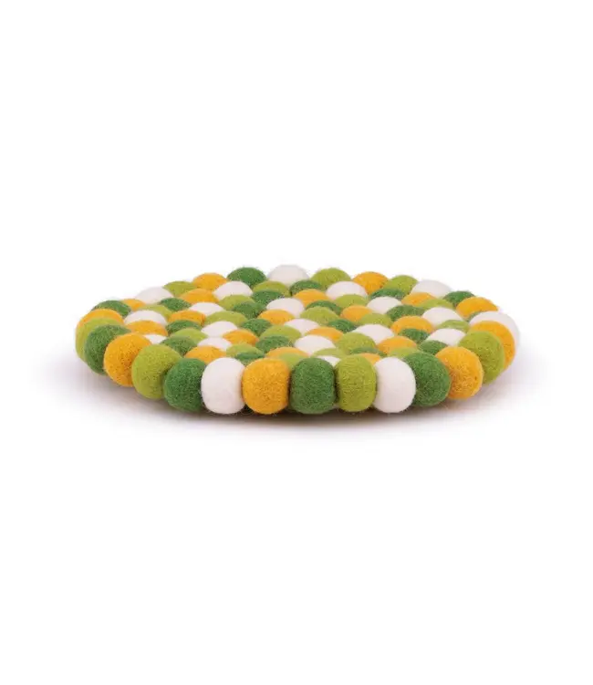 Vilten onderzetter rond - geel wit groen D20cm