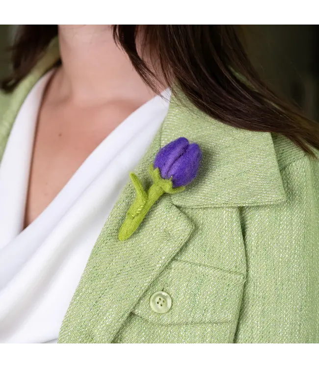 Felt tulip - broche - 9 cm - multicolour assorti
