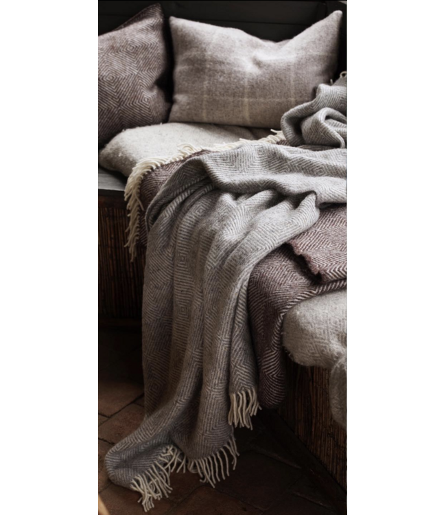 Plaid lamswol Gooseye 200x130cm - oranje-ecru