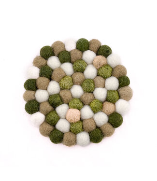 SjaalmetVerhaal Felt coaster round 9 cm -green-beige-white