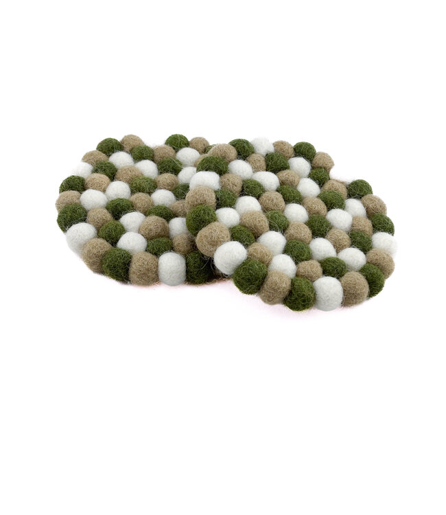 Vilten onderzetter rond groen-beige-wit D10 cm