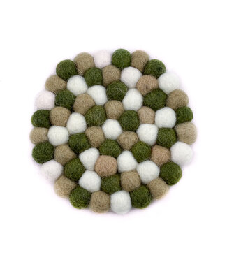 SjaalmetVerhaal Vilten onderzetter rond groen-beige-wit D10 cm