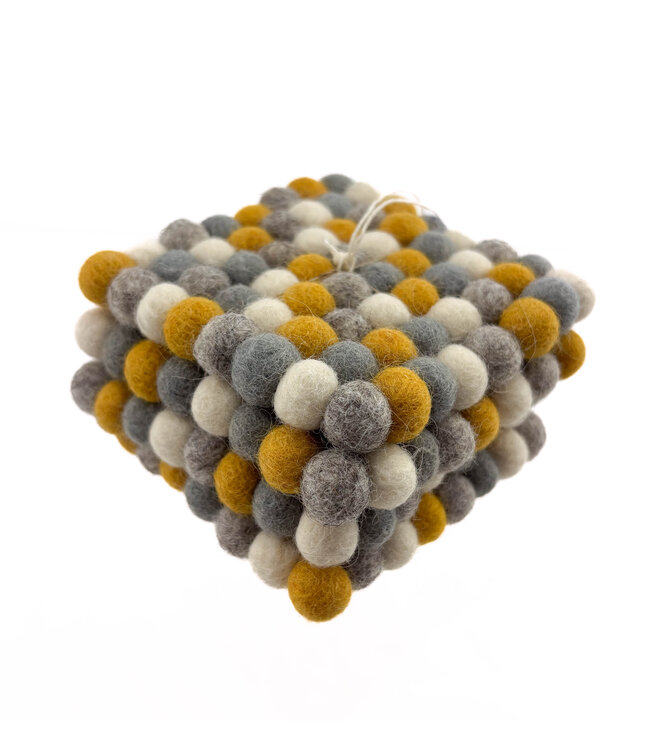 Felt coaster 10x10 cm square grey yellow white