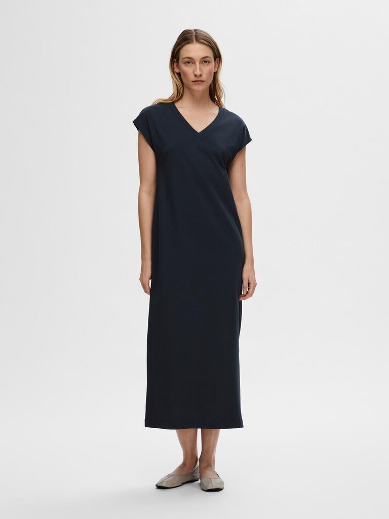 Essential V-neck Ankle Dress Dark Sapphire