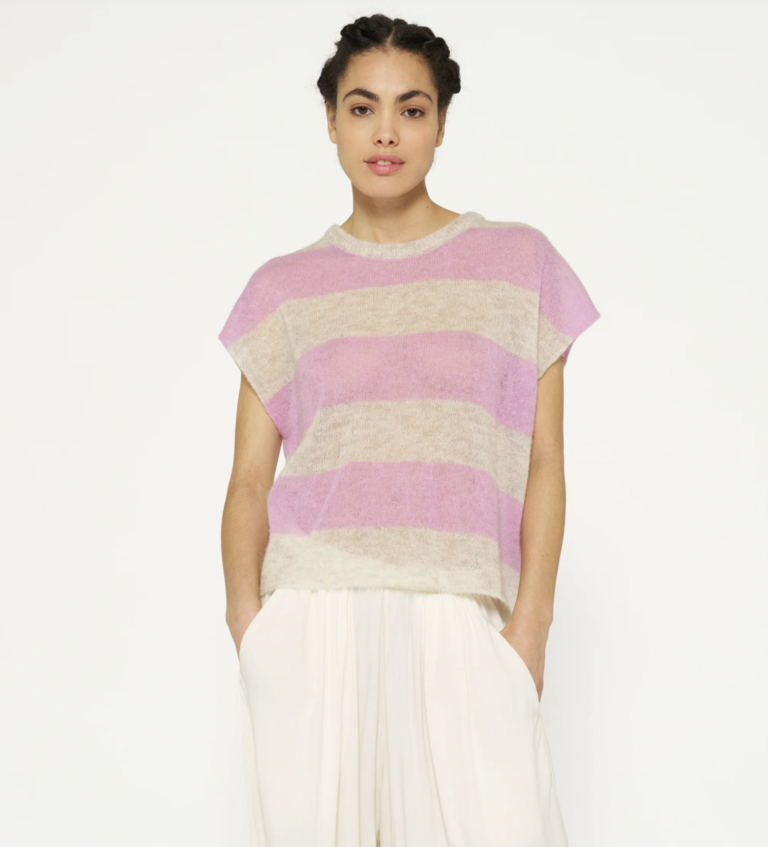 Tee Thin Knit Stripes Violet