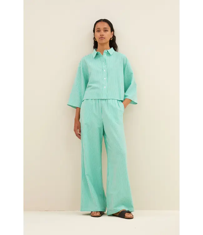 Bernie Blouse Green Seer Stripe