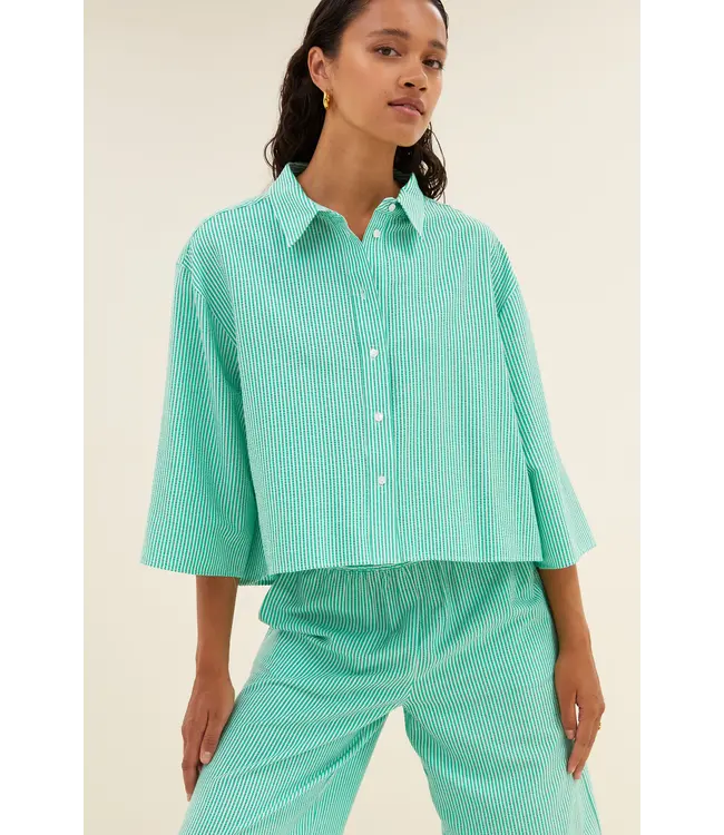 Bernie Blouse Green Seer Stripe
