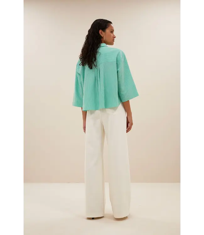 Bernie Blouse Green Seer Stripe