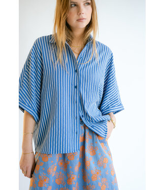 Morris Blouse Cobalt Stripe