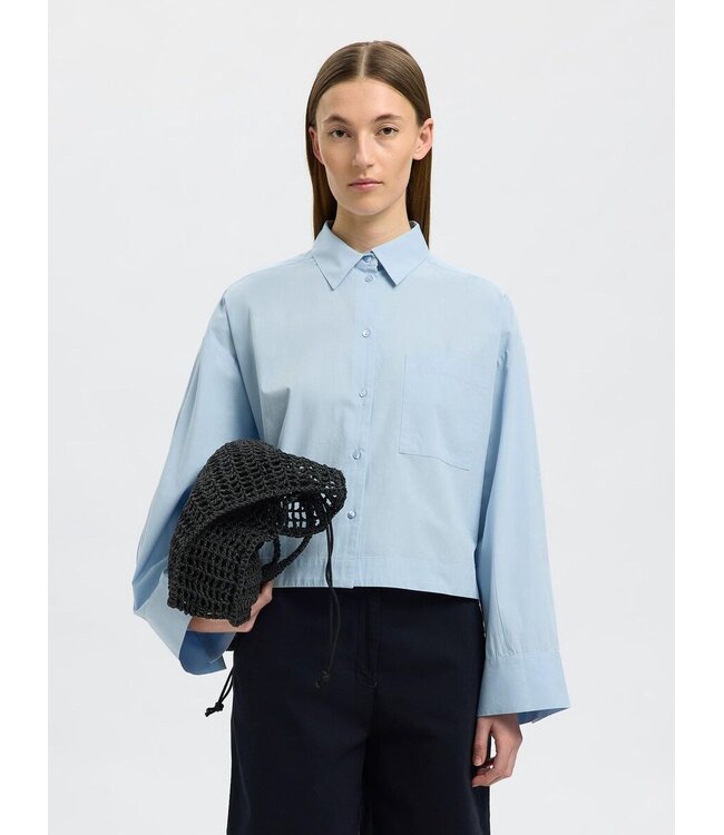 Astha Cropped Boxy Shirt Cashmere Blue