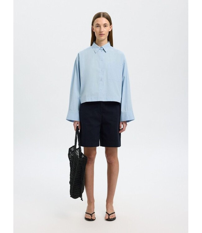 Astha Cropped Boxy Shirt Cashmere Blue
