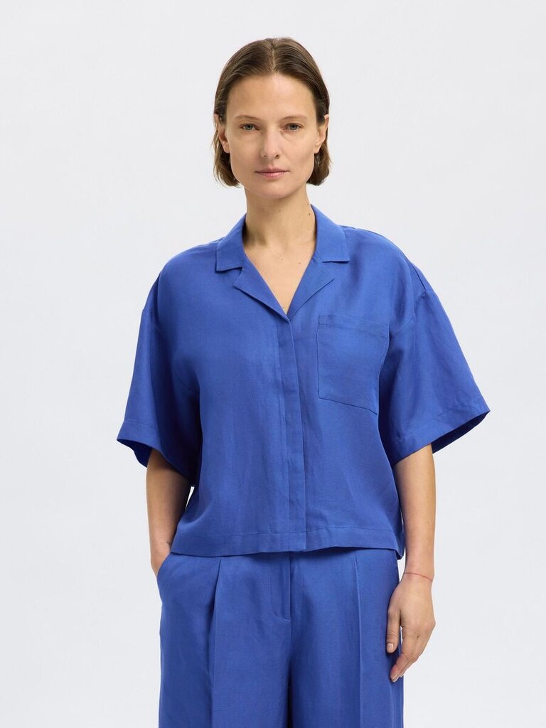 Lyra 2/4 Boxy Linen Blend Shirt Dazzling Blue