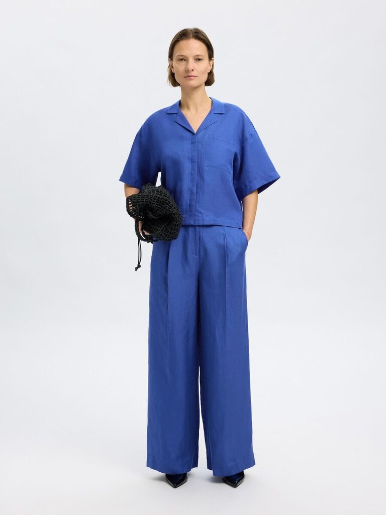 Lyra 2/4 Boxy Linen Blend Shirt Dazzling Blue