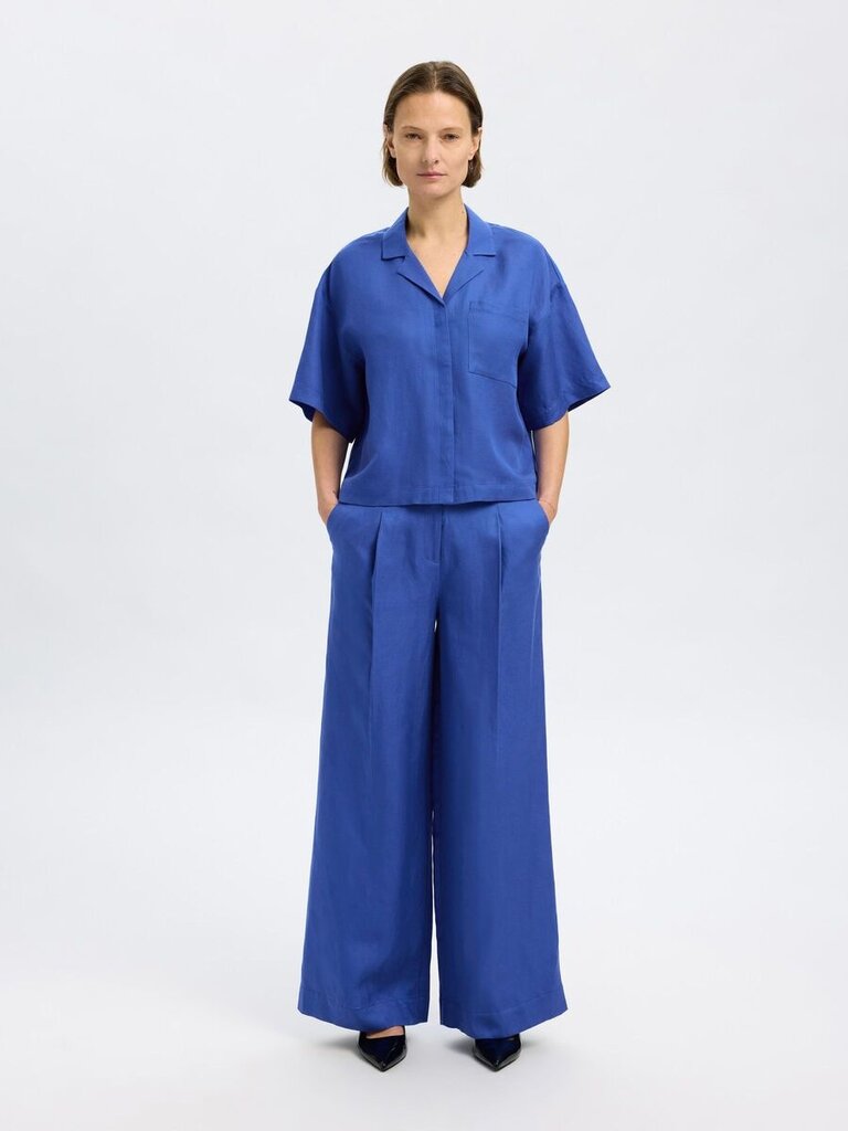 Lyra 2/4 Boxy Linen Blend Shirt Dazzling Blue