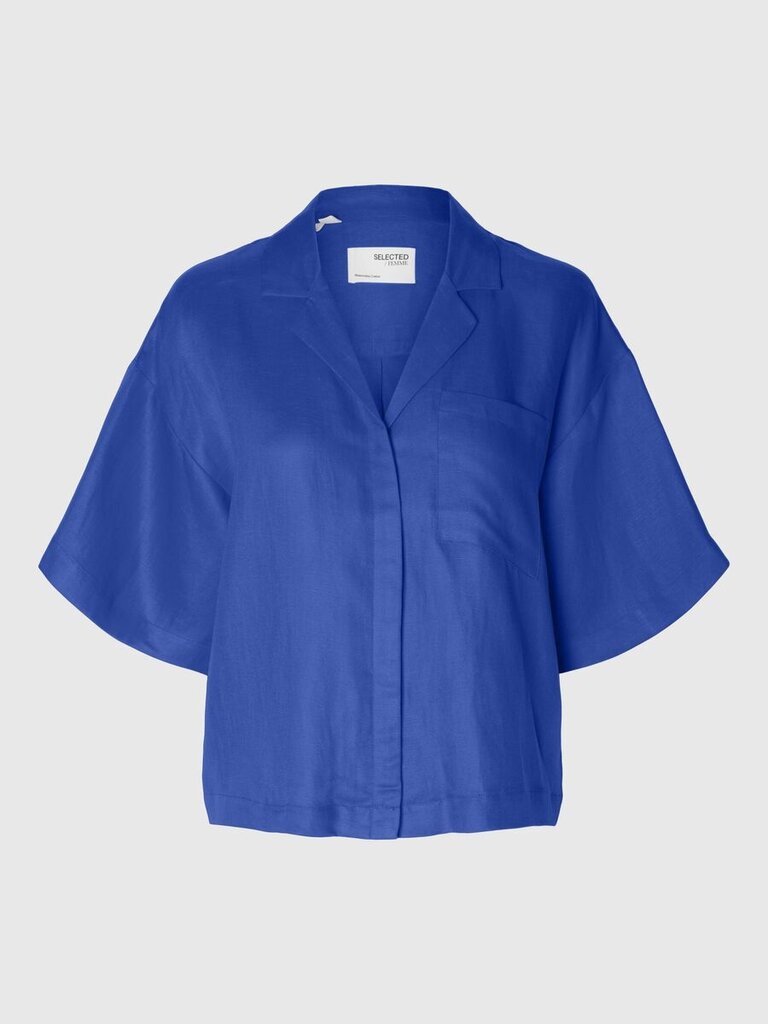 Lyra 2/4 Boxy Linen Blend Shirt Dazzling Blue