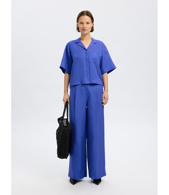 Lyra Wide Linen Blend Pants Dazzling Blue